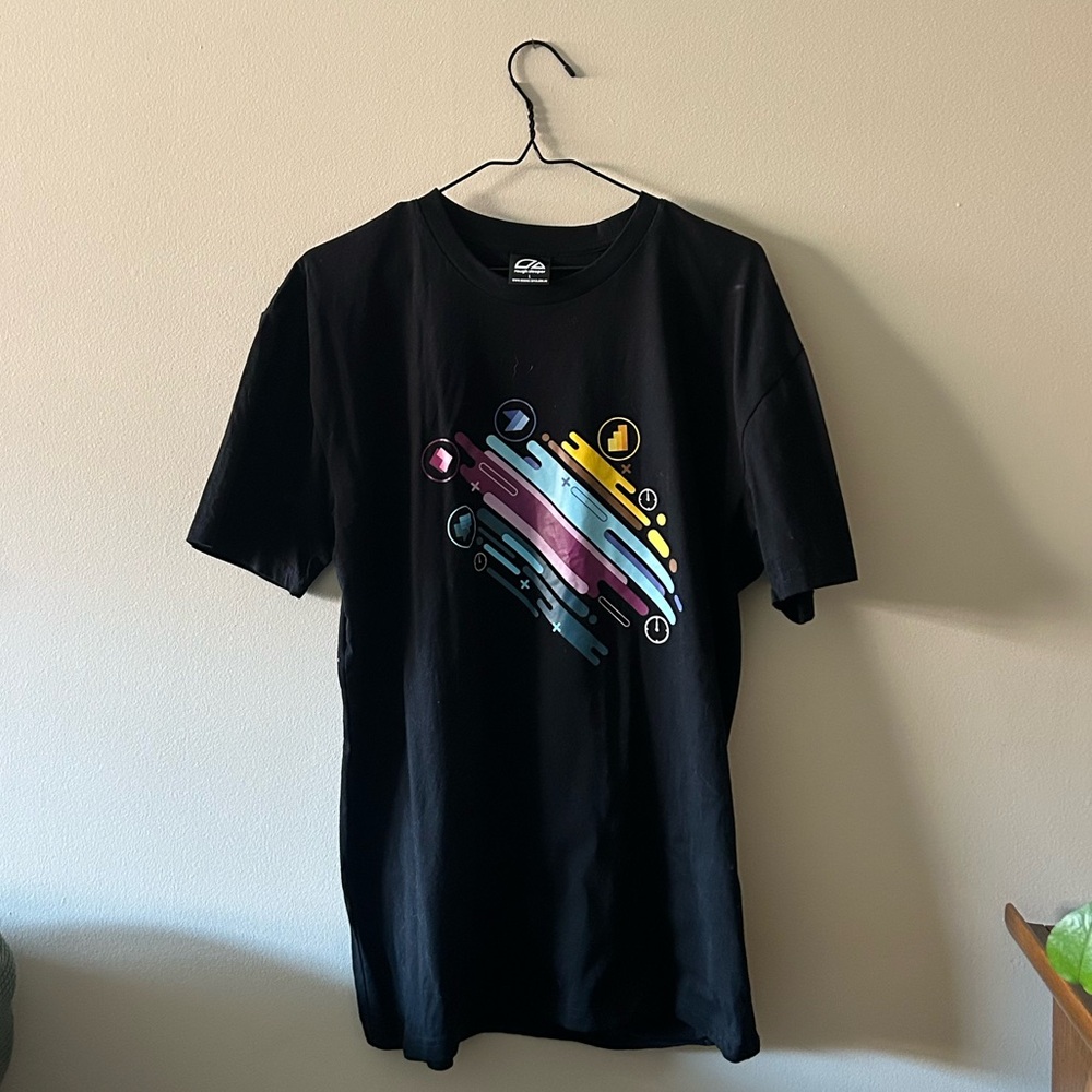 Black Short Sleeve Tee with Multicolor Graphic